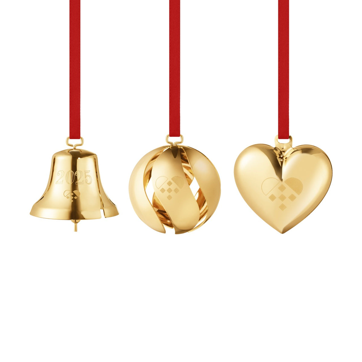2025 Gift Set Bell Ball Heart 3 pcs 18kt Gold Brass