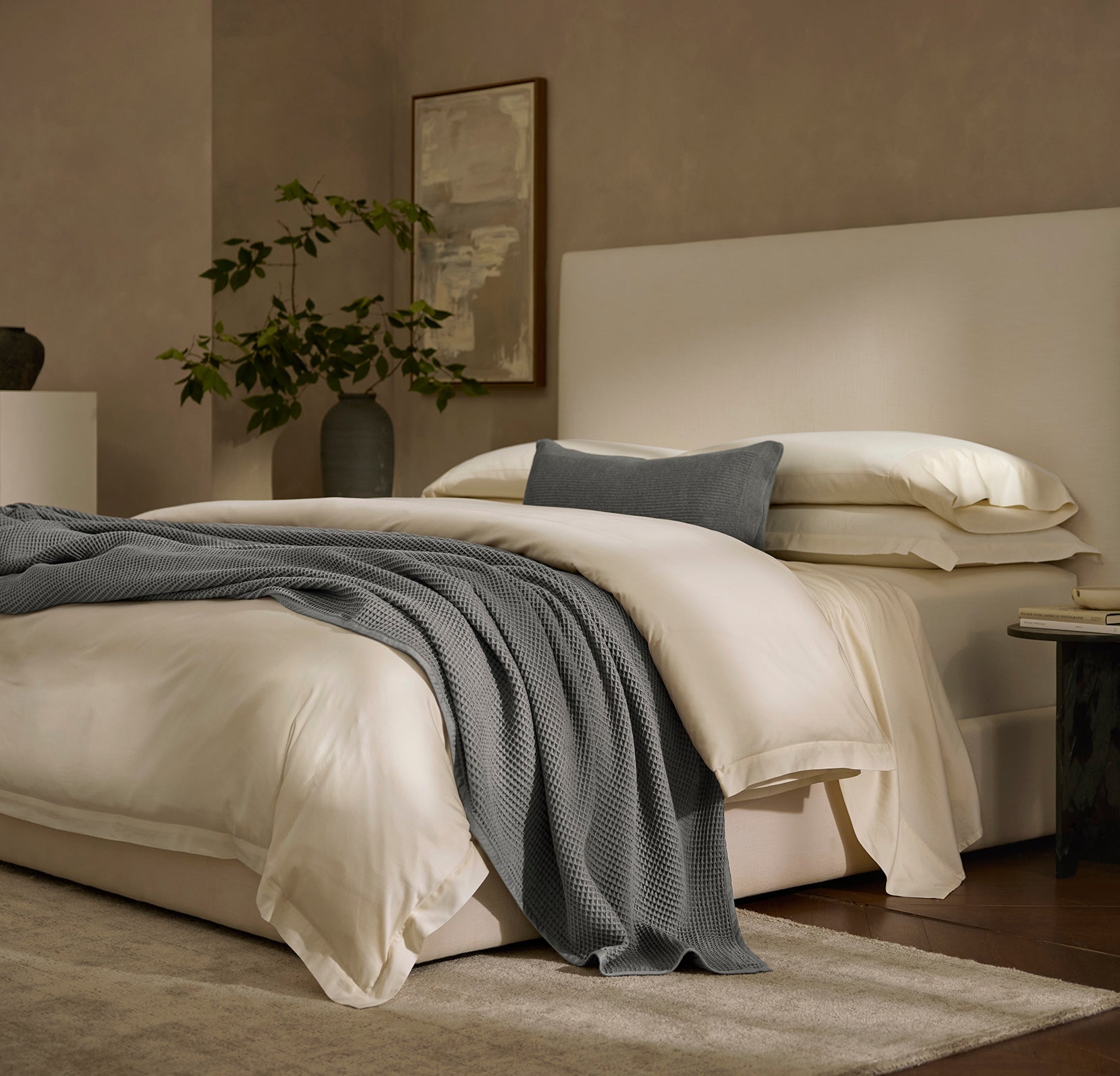 Waffle Bed Blanket in Stone