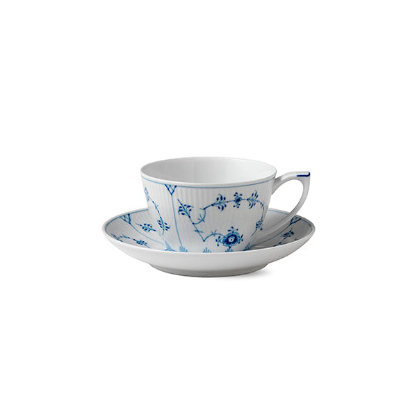Blue Fluted Plain Tea Cup & Saucer 9.25Oz