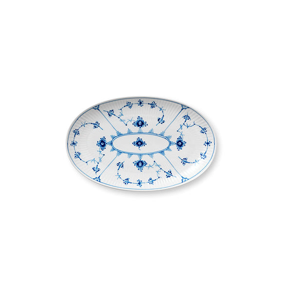 Blue Fluted Plain Oval Accent Dish 9"