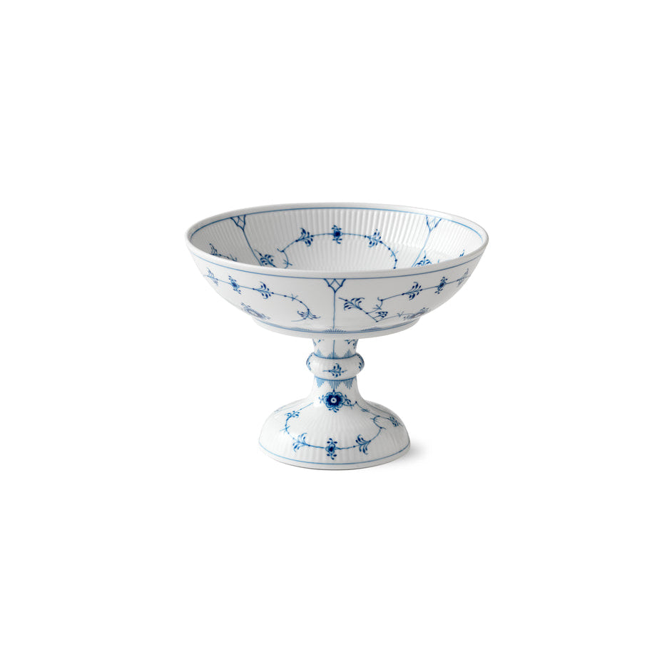 Blue Fluted Plain Footed Bowl 8.25"