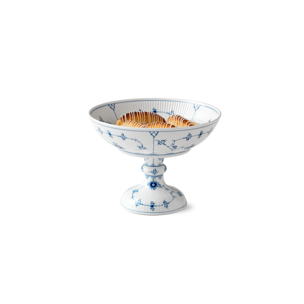 Blue Fluted Plain Footed Bowl 8.25"