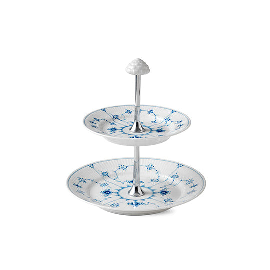 Blue Fluted Plain 2 Tier Etagere 9.5"