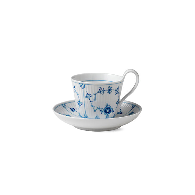 Blue Fluted Plain High Handle Cup & Saucer 8.5Oz