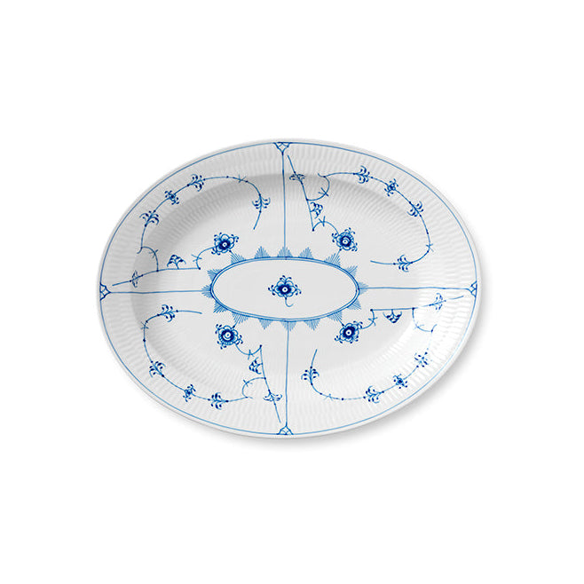 Blue Fluted Plain Oval Platter Large 14.25"