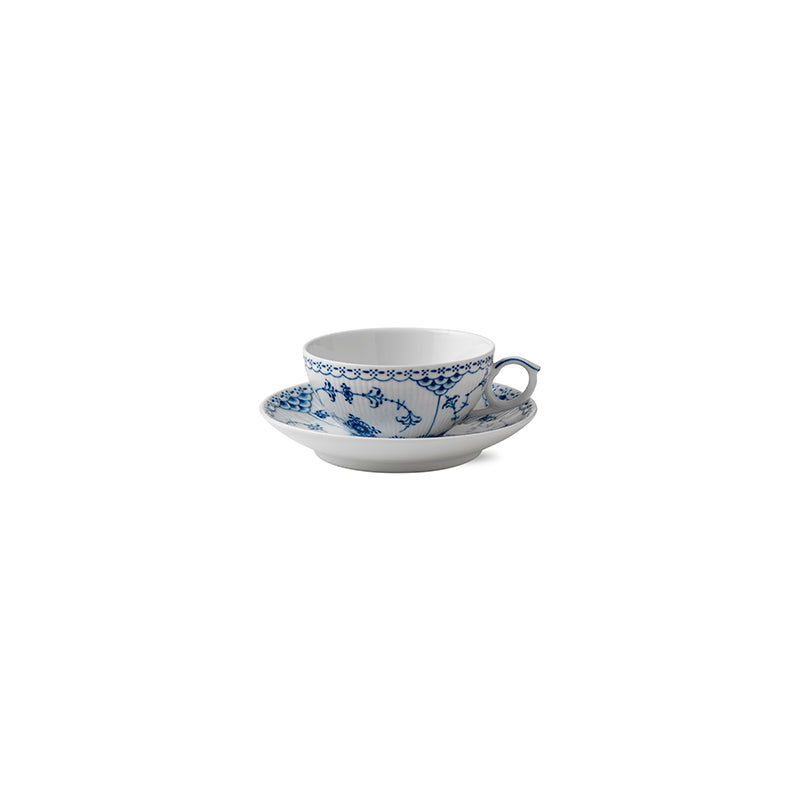 Blue Fluted Half Lace Tea Cup & Saucer 6.75Oz