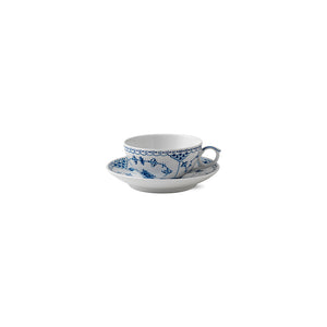 Blue Fluted Half Lace Tea Cup & Saucer 6.75Oz