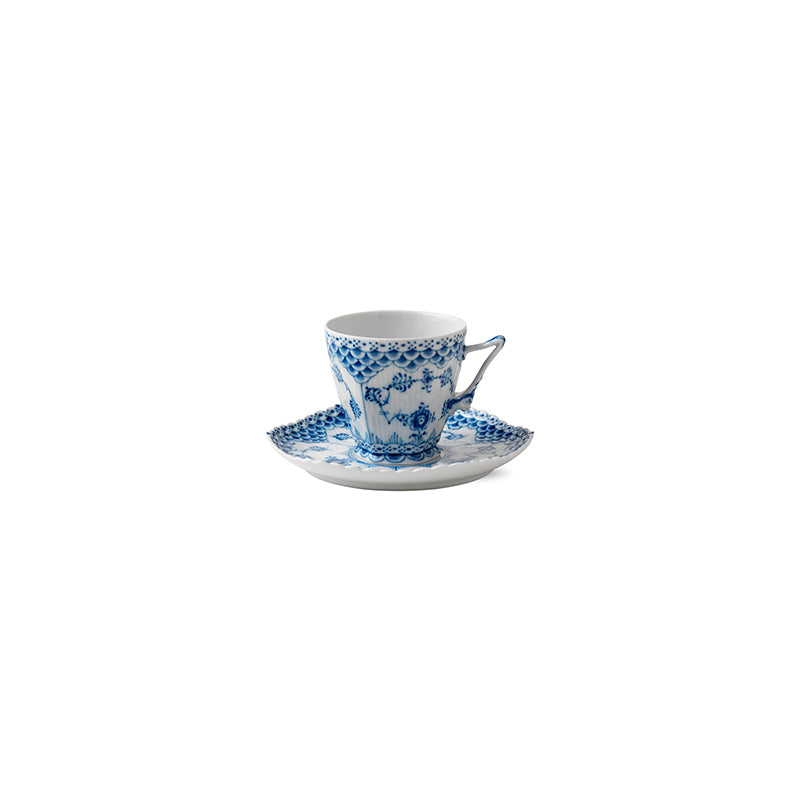 Blue Fluted Full Lace Coffee Cup & Saucer 5Oz