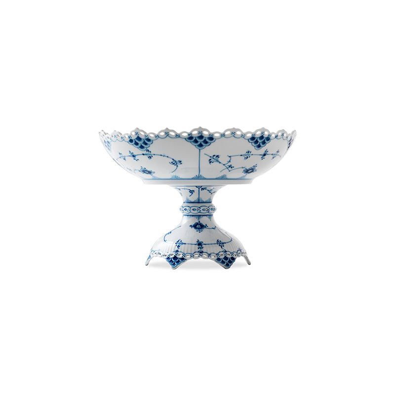 Blue Fluted Full Lace Footed Compote 11"