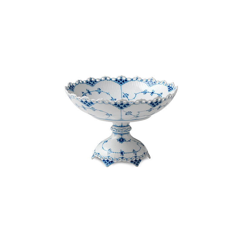 Blue Fluted Full Lace Footed Compote 11"