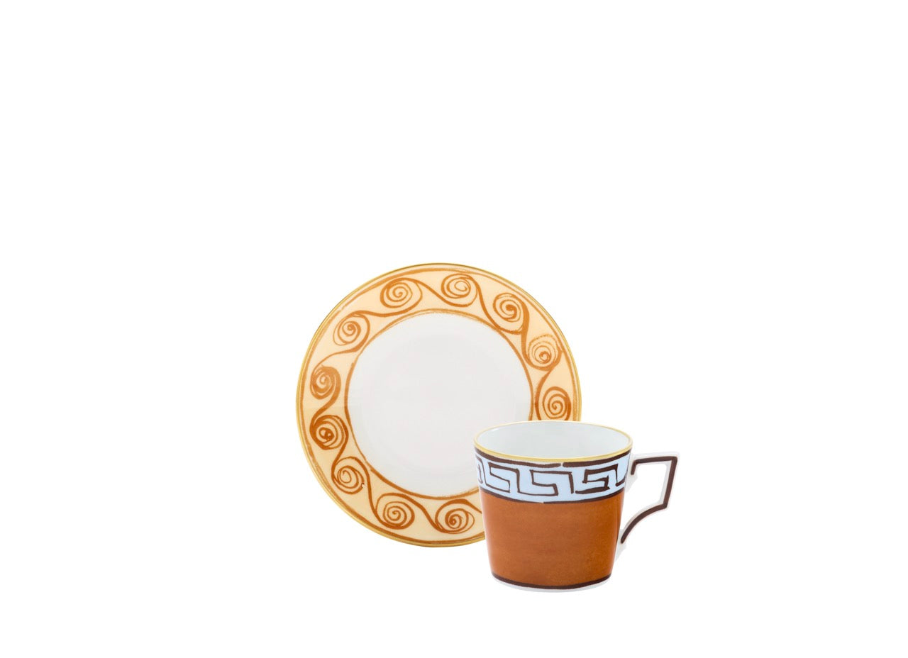 Ill Viaggio Di Nettuno Luna Coffee Cup with Saucer in Brown & Light Blue, Set of 2