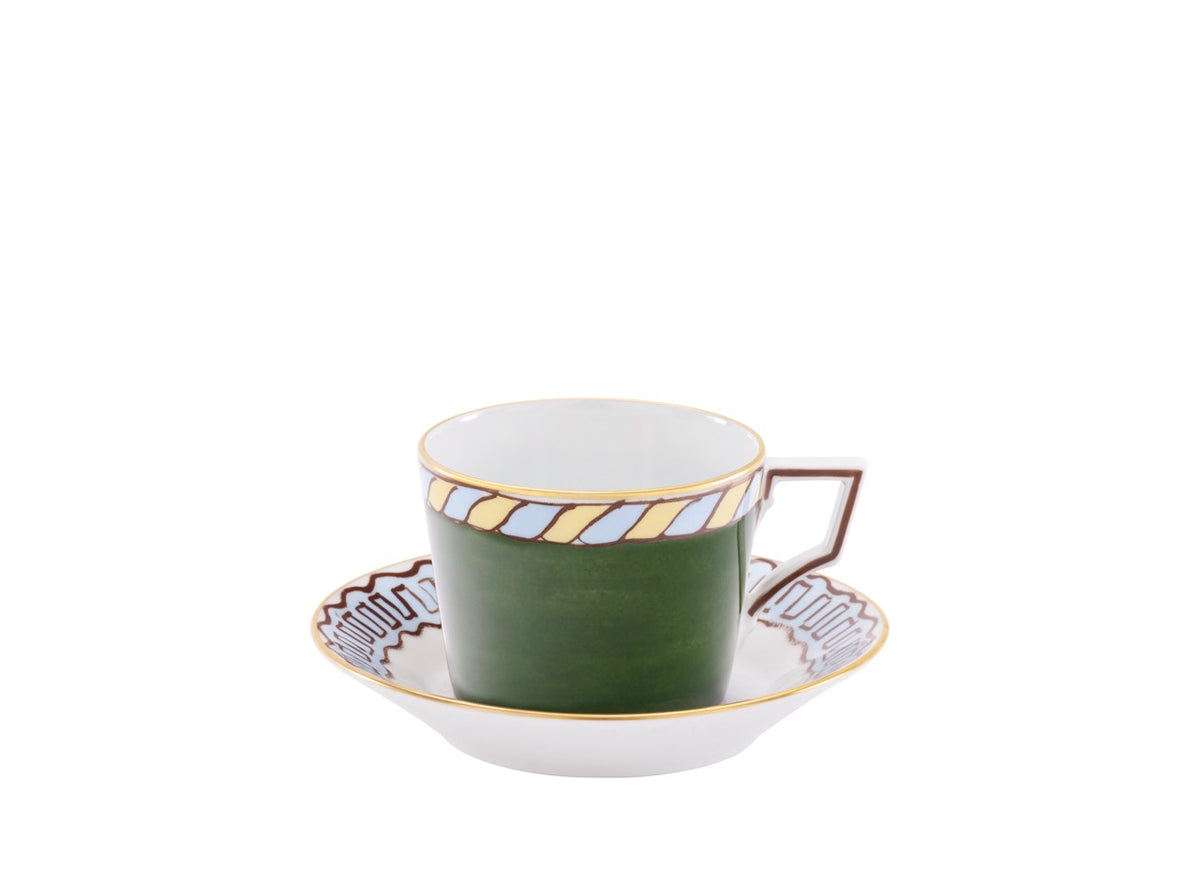 Ill Viaggio Di Nettuno Luna Tea Cup with Saucer in Green & Light Blue, Set of 2
