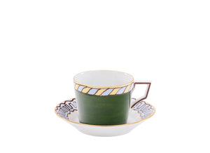 Ill Viaggio Di Nettuno Luna Tea Cup with Saucer in Green & Light Blue, Set of 2