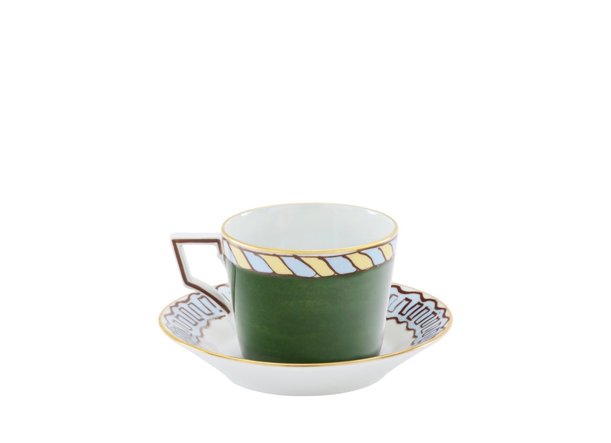 Ill Viaggio Di Nettuno Luna Tea Cup with Saucer in Green & Light Blue, Set of 2