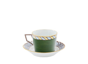 Ill Viaggio Di Nettuno Luna Tea Cup with Saucer in Green & Light Blue, Set of 2