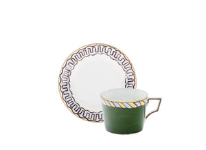 Ill Viaggio Di Nettuno Luna Tea Cup with Saucer in Green & Light Blue, Set of 2