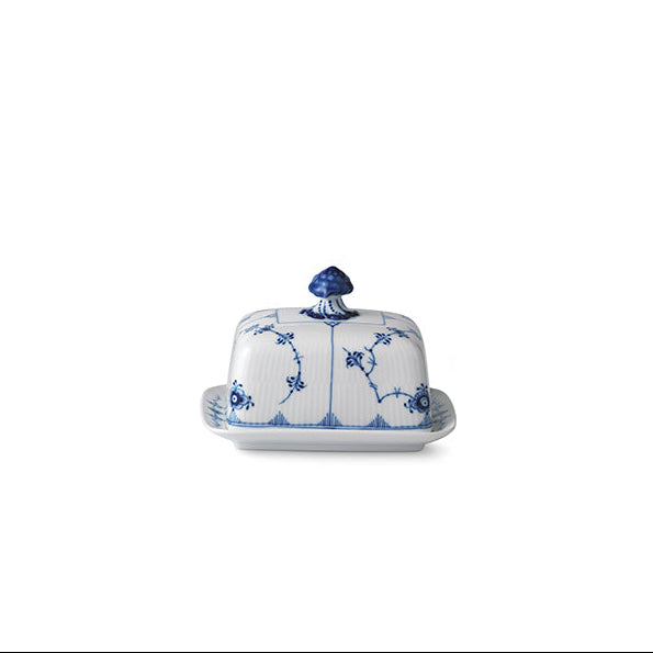 Blue Fluted Plain Butter Dish 14 Oz