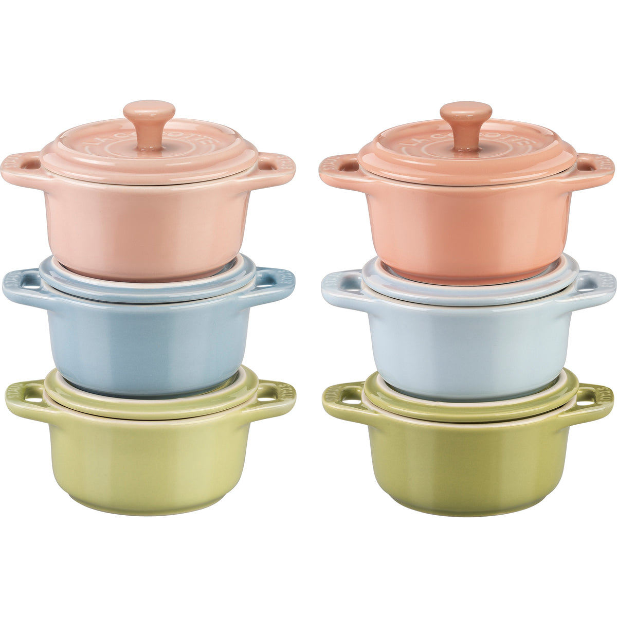 Ceramic Mini Round Cocotte Set in Macaron Pastel Colors, Set of 6