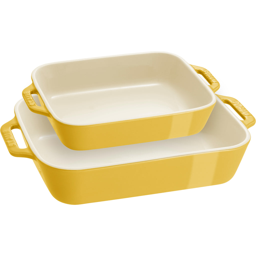 Ceramic Rectangular Baking Dish Set, Casserole Dish, 2-Piece, Citron