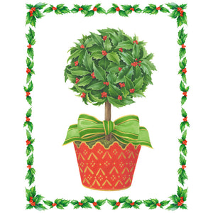 Holly Topiary In Red Pot Boxed Christmas Cards