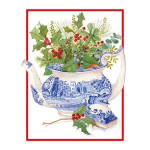 Blue And White Teapot With Holly Boxed Christmas Cards