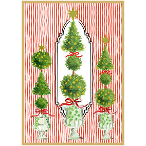 Topiaries With Red Ribbons Boxed Christmas Cards