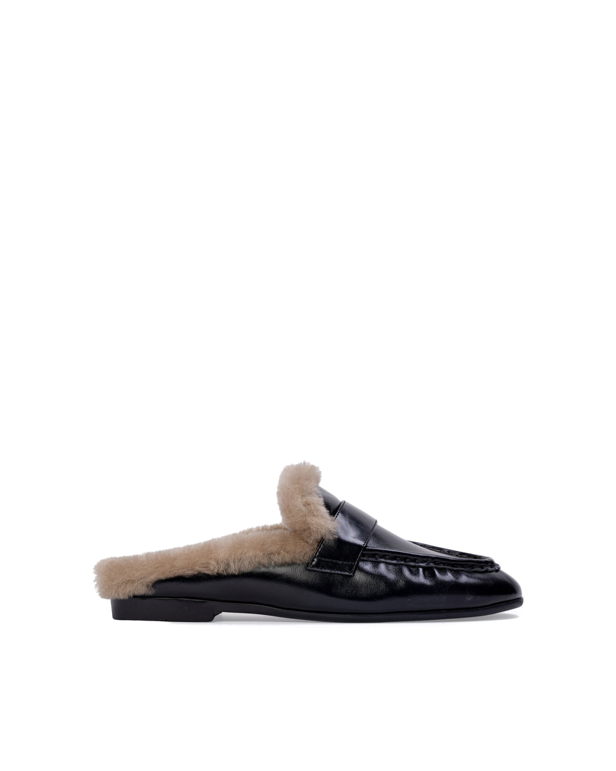 Theo Mule in Black Leather/Caramel Shearling