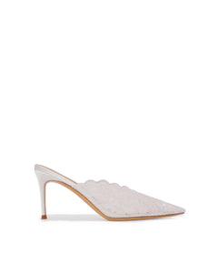 Ash 80 Mule in White Scalloped Paisley Lace