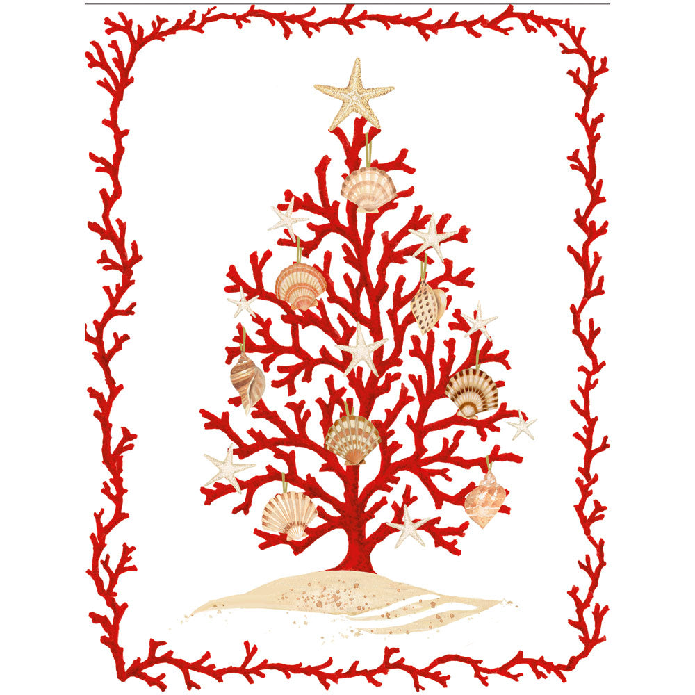 Coral Tree Foil Boxed Christmas Cards, Set of 16