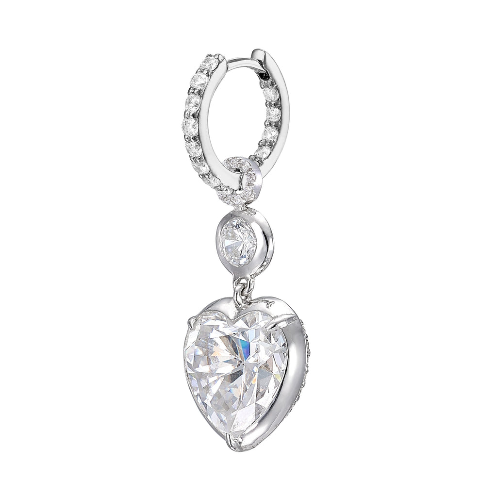 Large Heart Pendant Hoop Earrings, White Gold