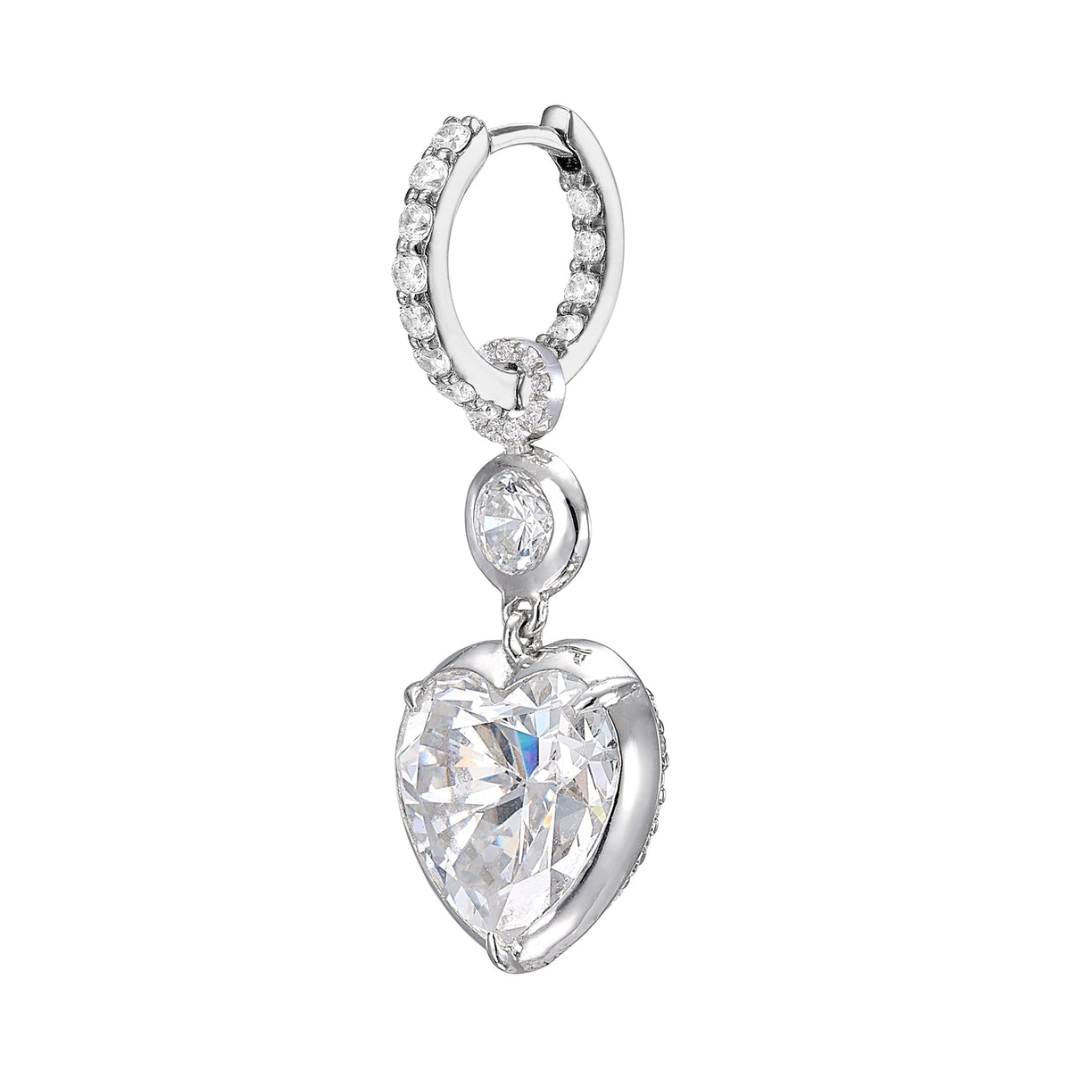 Large Heart Pendant Hoop Earrings, White Gold