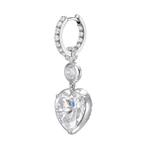 Large Heart Pendant Hoop Earrings, White Gold