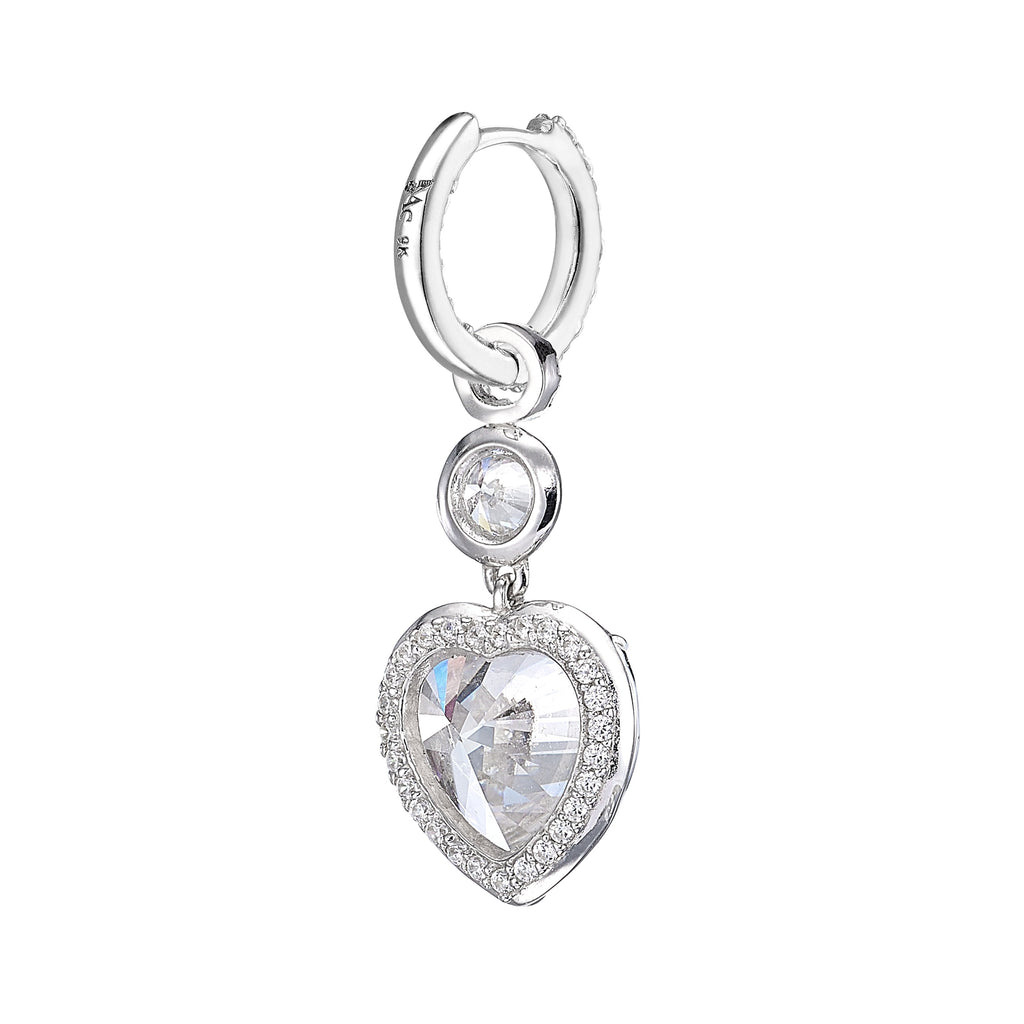 Large Heart Pendant Hoop Earrings, White Gold