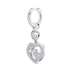 Large Heart Pendant Hoop Earrings, White Gold