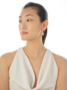 Large Heart Pendant Hoop Earrings, White Gold