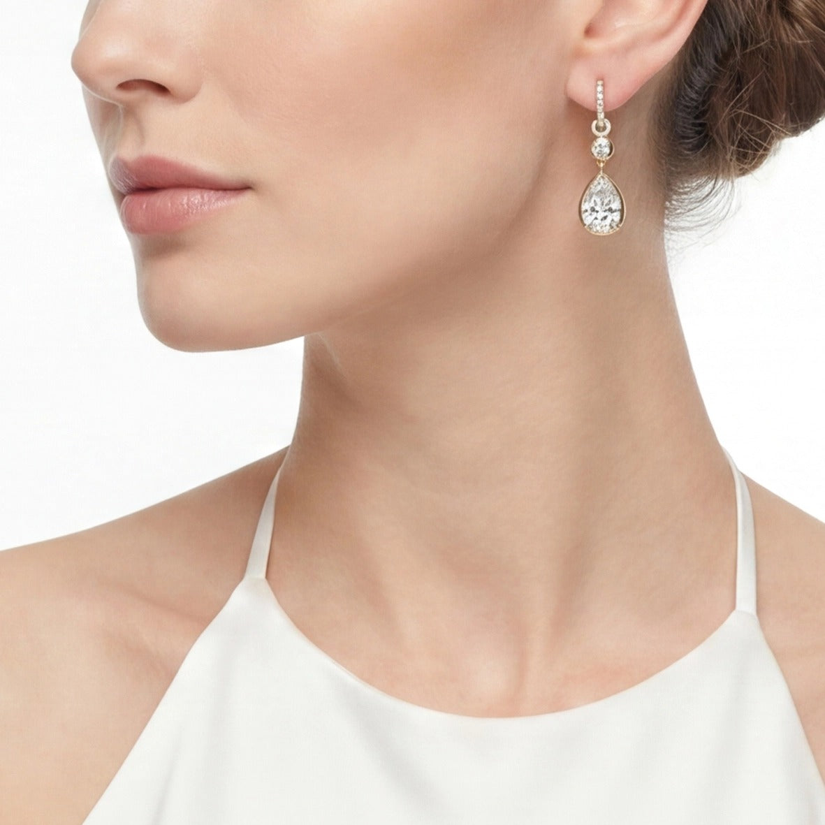 Large Pear Pendant Hoop Earrings