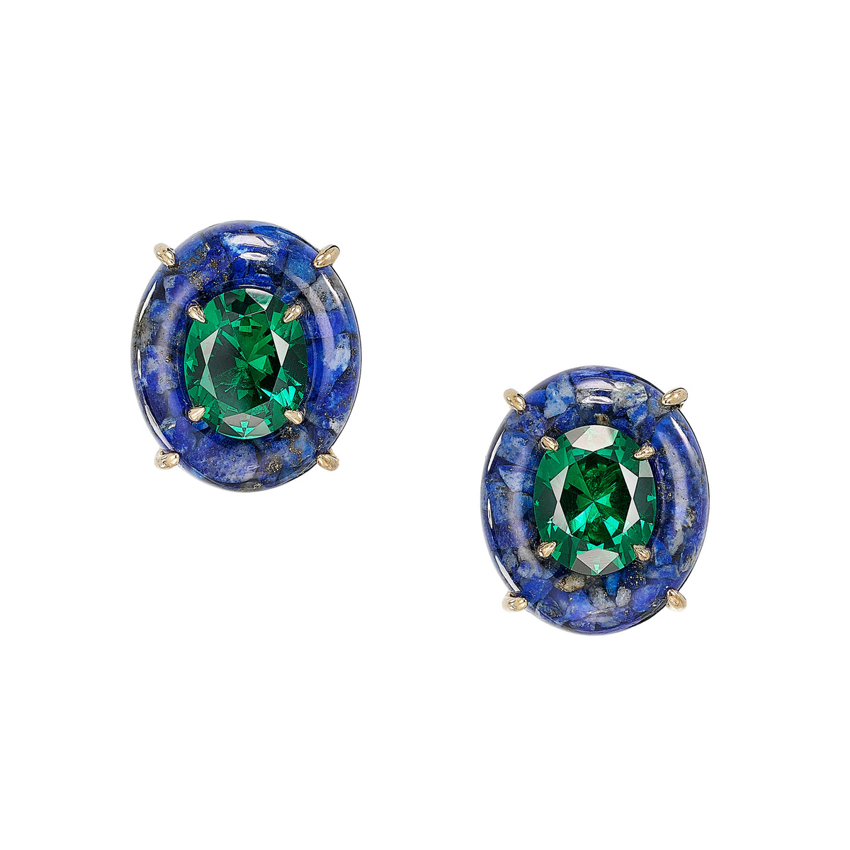 Emerald Lapis Pebble Earrings