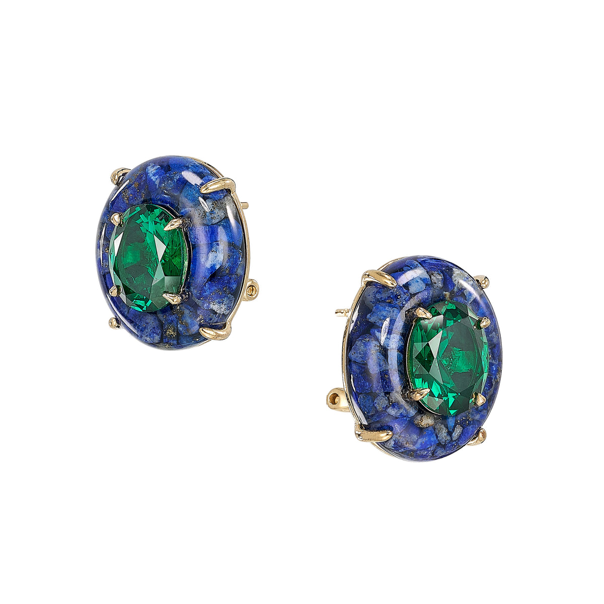Emerald Lapis Pebble Earrings