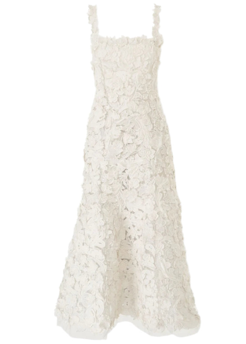 knee length dresses for ladies Carolina Herrera Women's Embroidered Trumpet Midi-Dress - Ivory