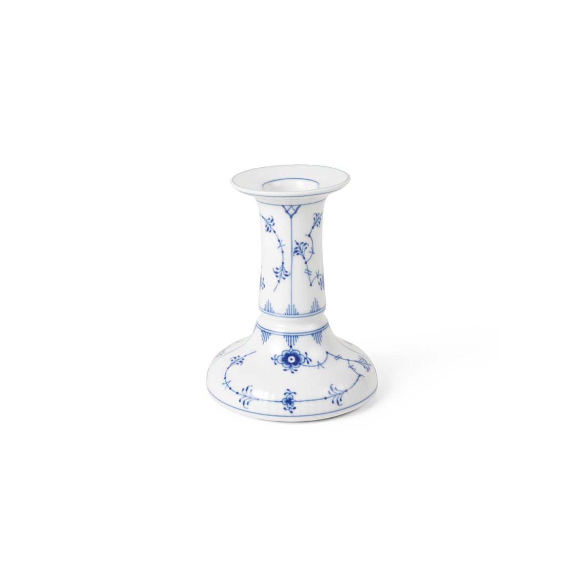 Front view of Blue Fluted Plain Candle Holder showcasing blue floral porcelain pattern and rounded base on white background