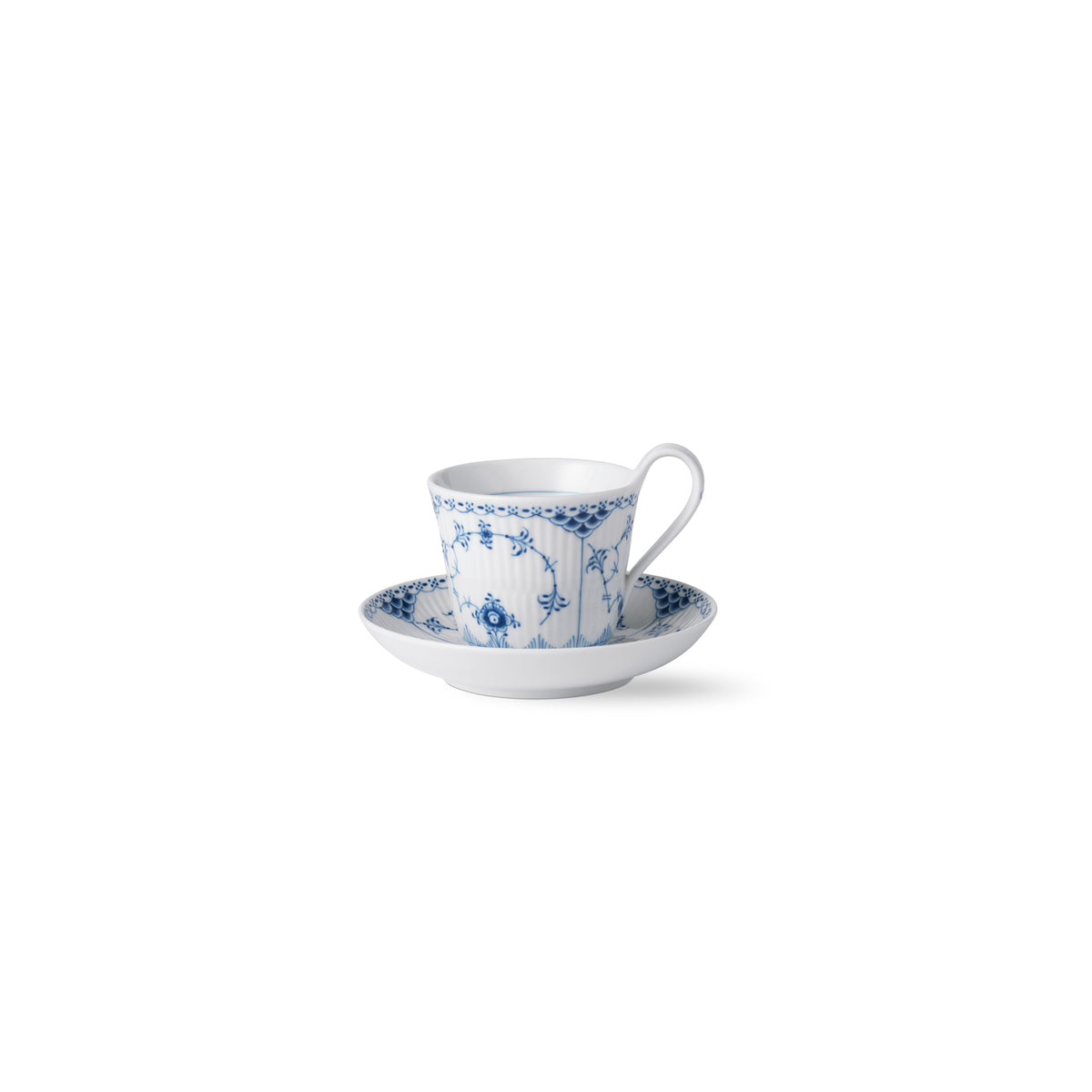 Blue Fluted Half Lace High Handle Cup & Saucer 8.5 Oz