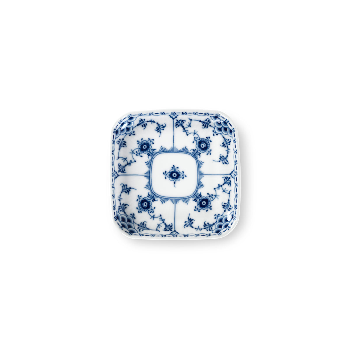Blue Fluted Half Lace Square Plate, 4.1"