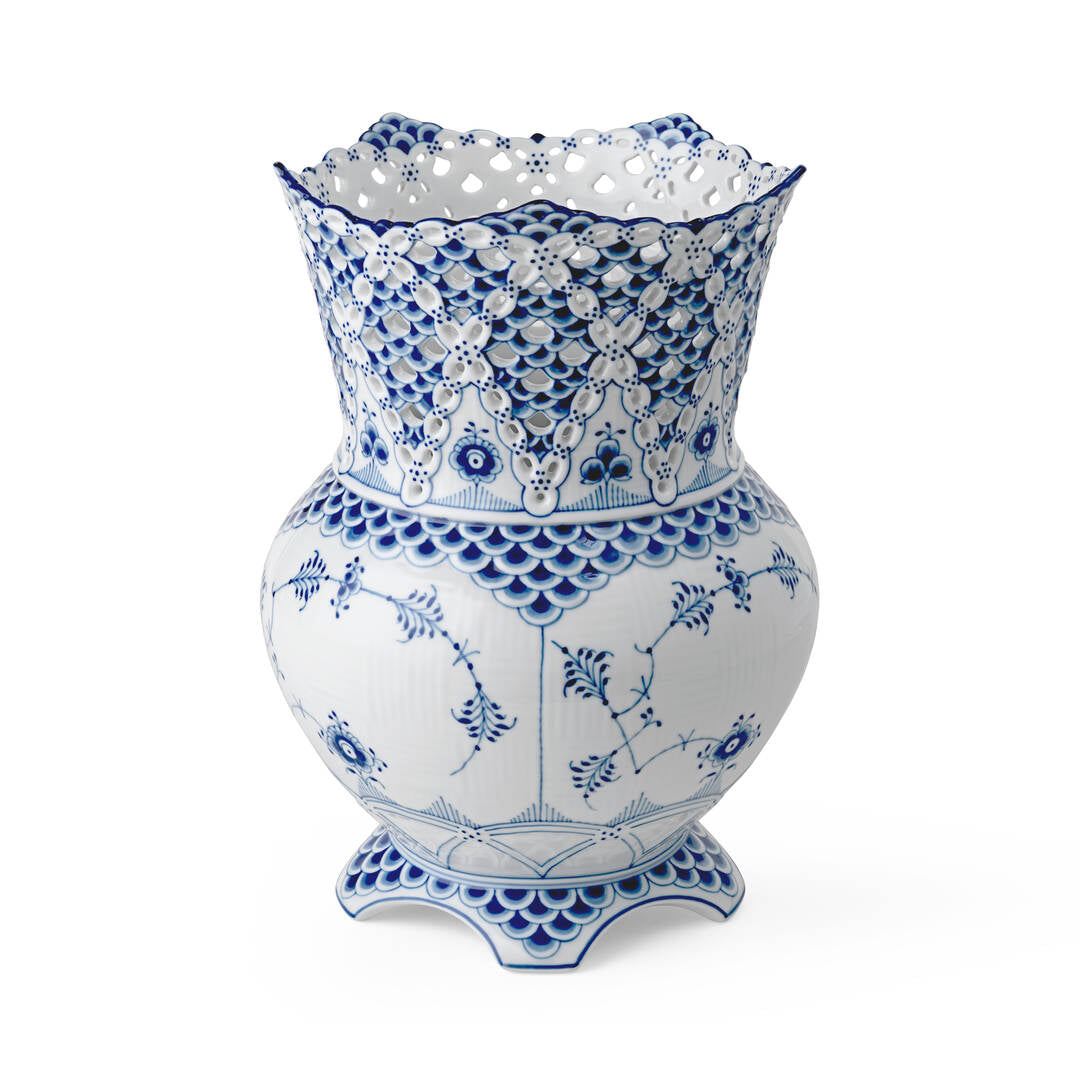 Blue Fluted Full Lace 9" Vase