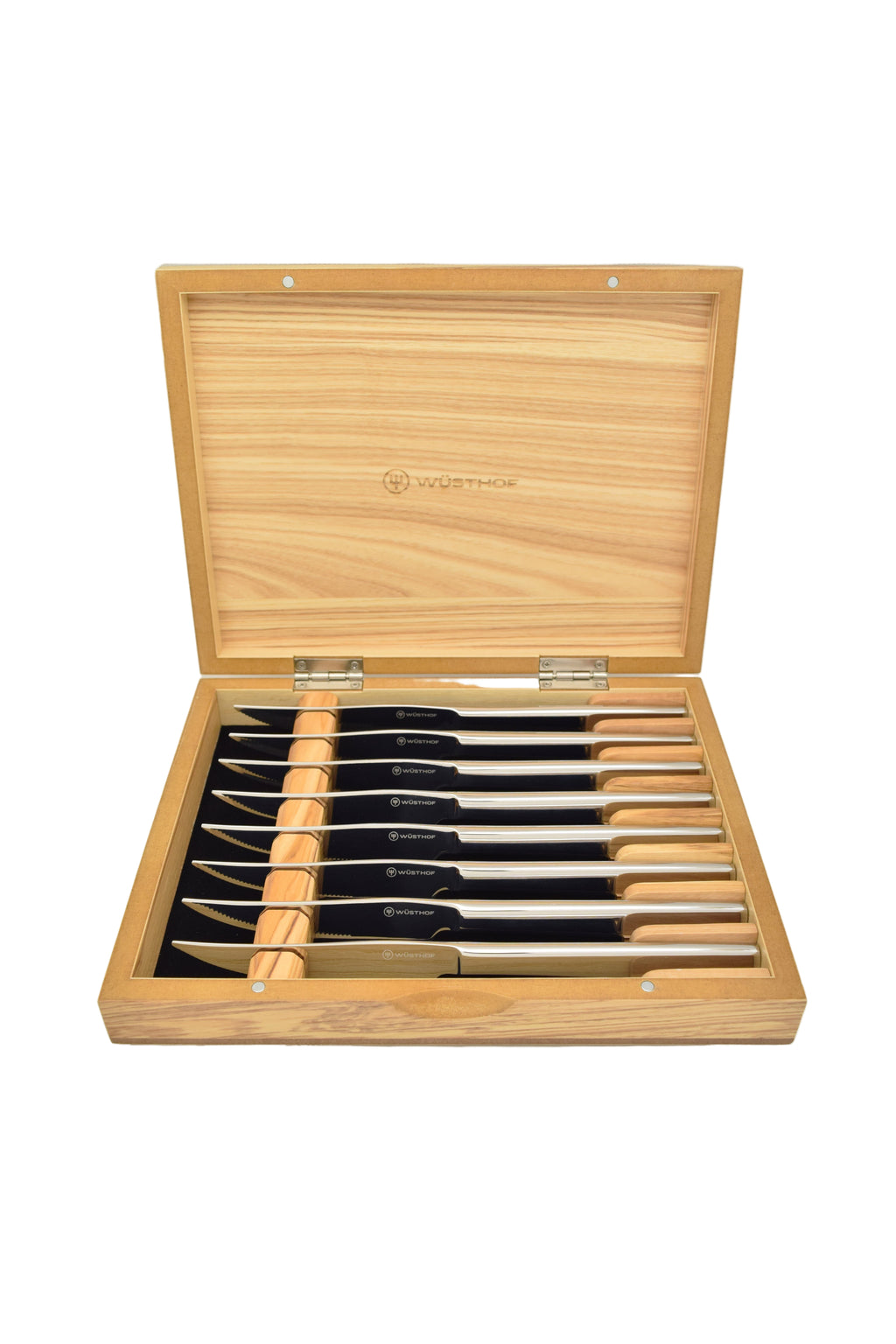 Stainless Steak Knife Set in Olivewood Presentation Box, Set of 8