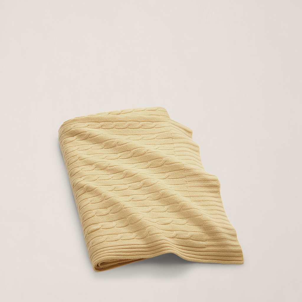 Cable Cashmere Throw in Brushed Chamois