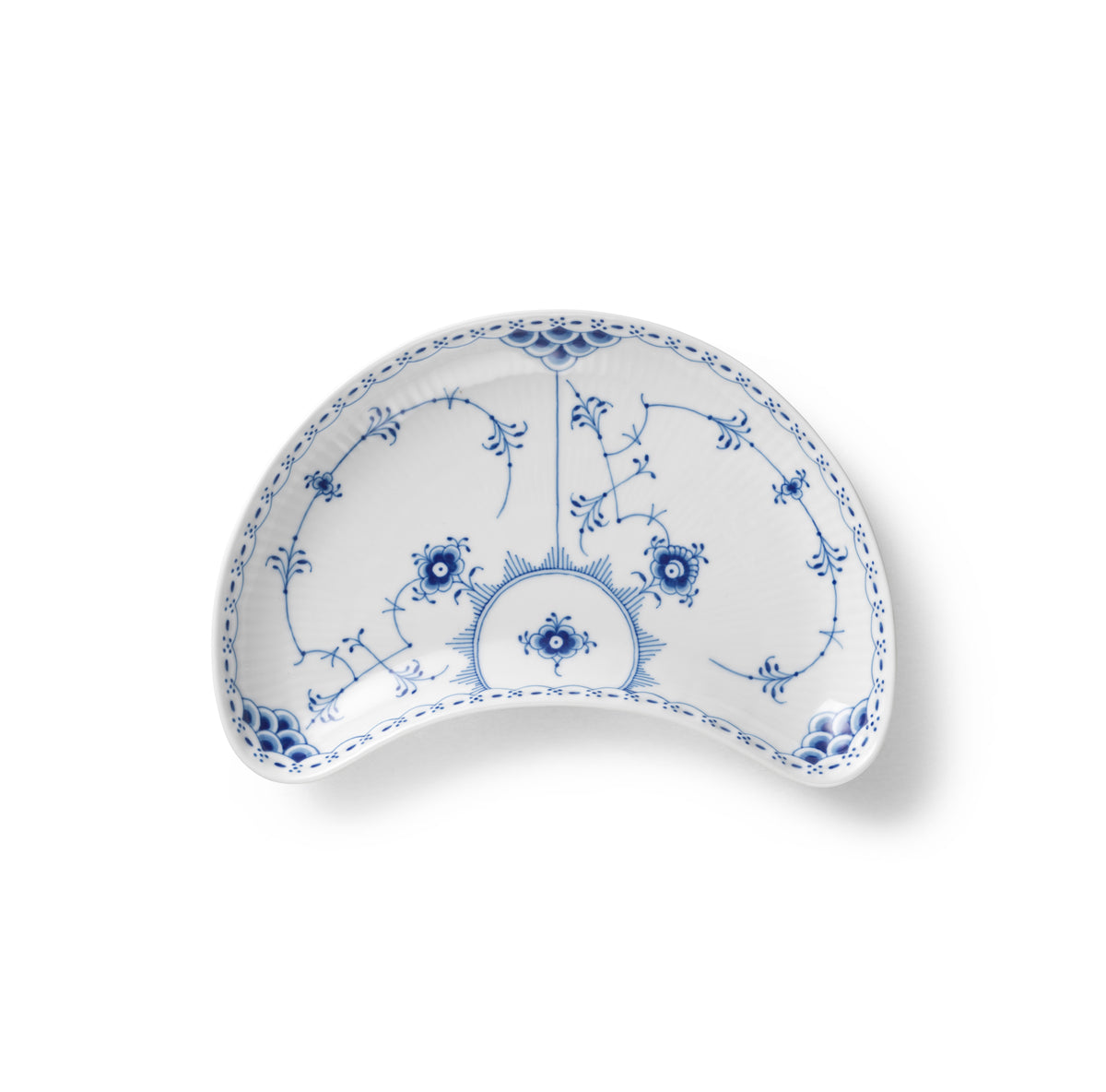 Blue Fluted Half Lace Half Moon Dish