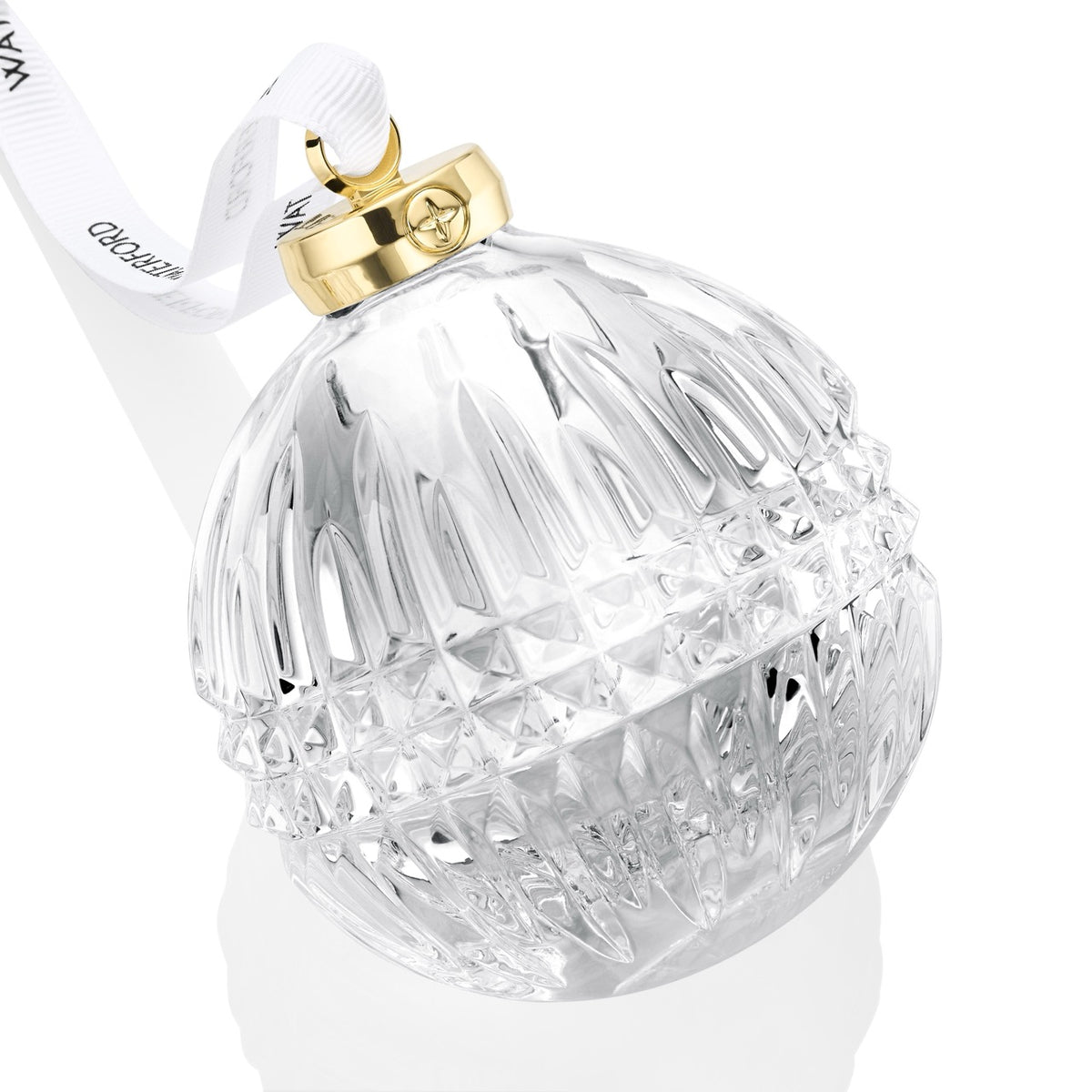 Close-up view of Lismore Diamond Bauble Ornament showcasing intricate crystal diamond cuts with a white background