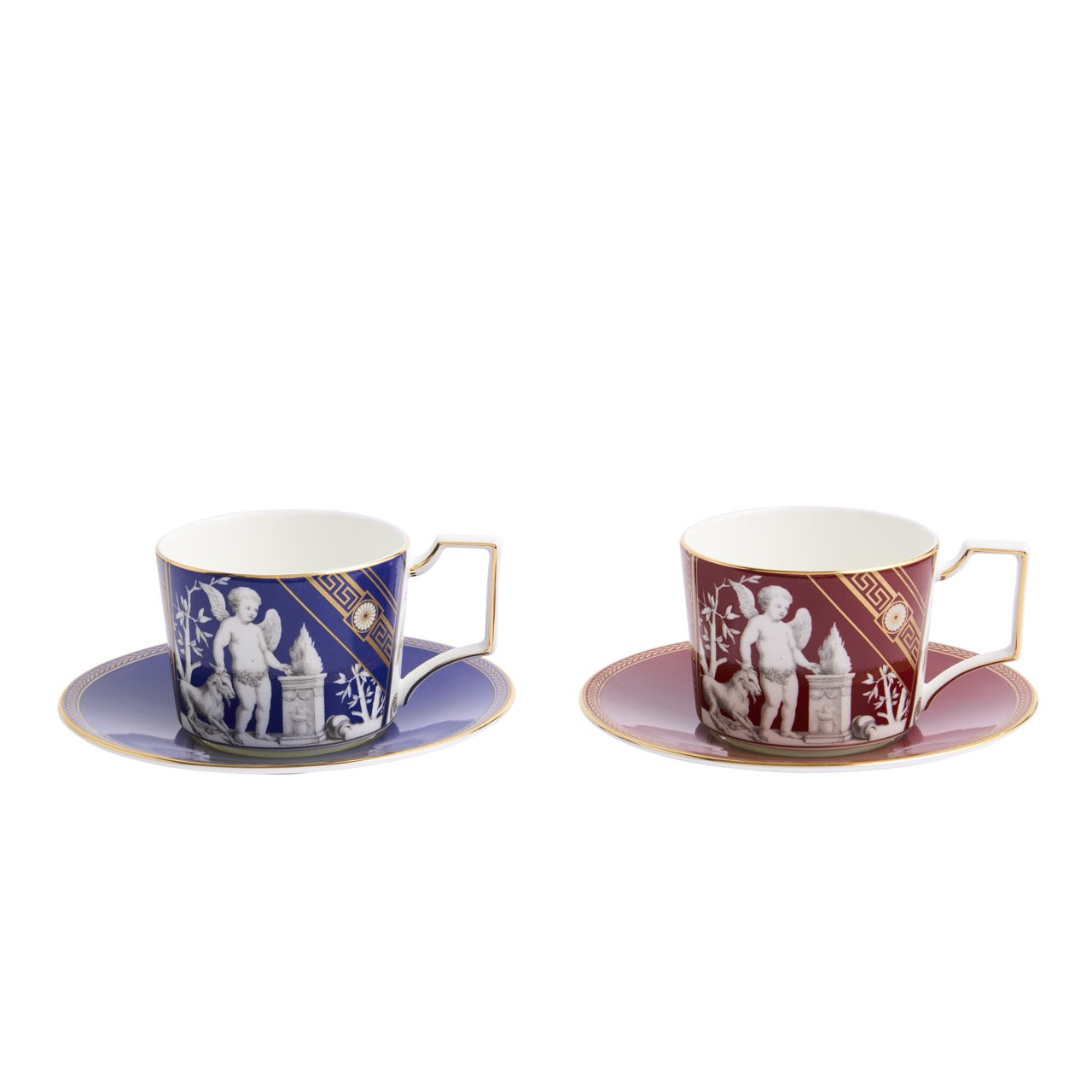 Renaissance Mix Teacup Saucer in Gold & Red, in Set of 2