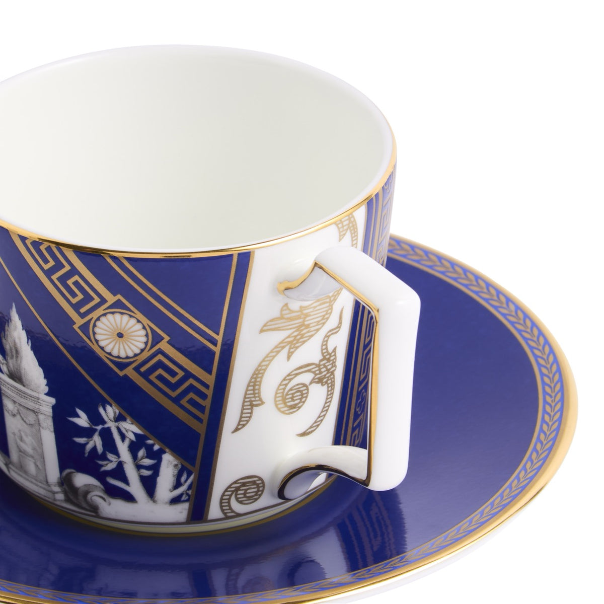 Renaissance Mix Teacup Saucer in Gold & Red, in Set of 2