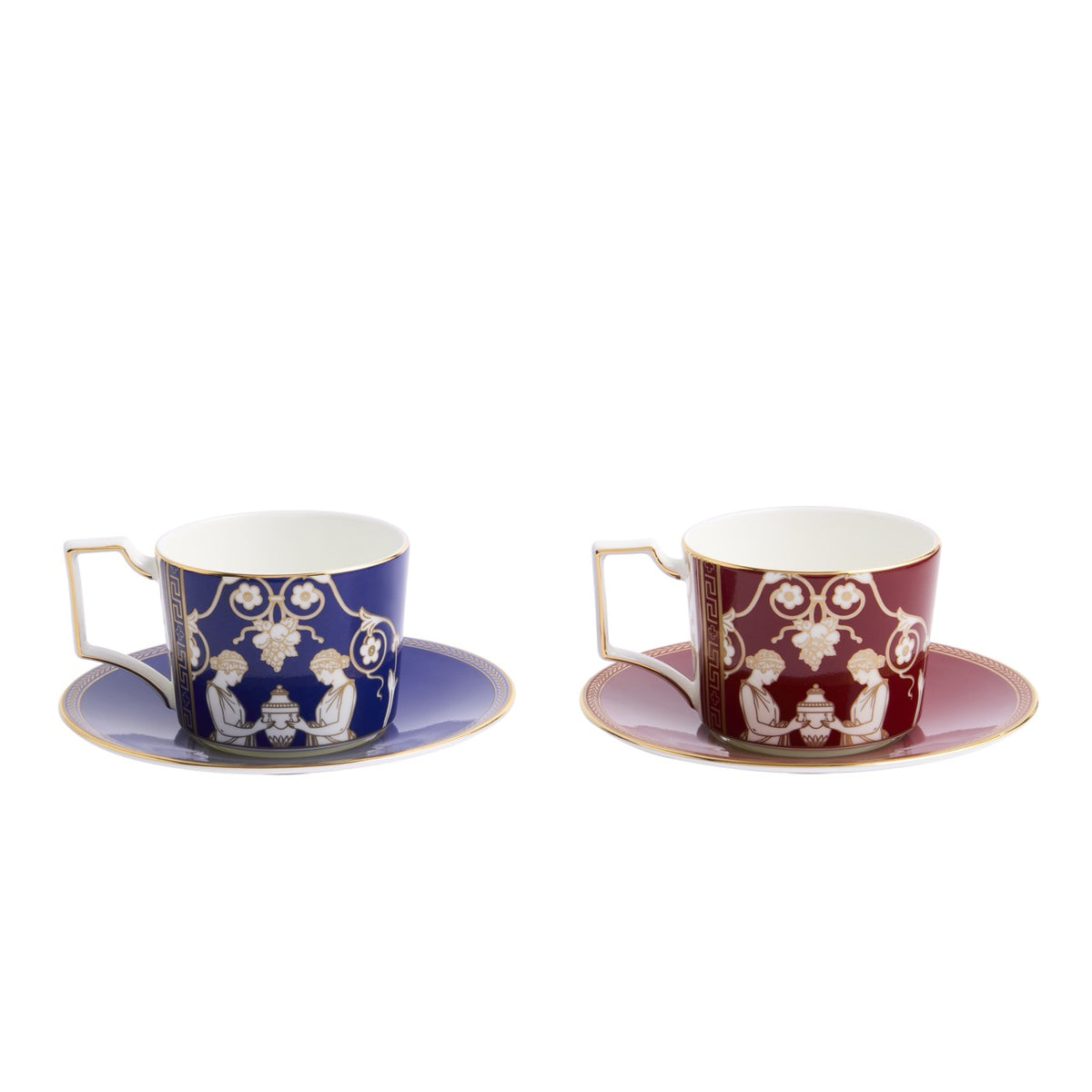 Renaissance Mix Teacup Saucer in Gold & Red, in Set of 2